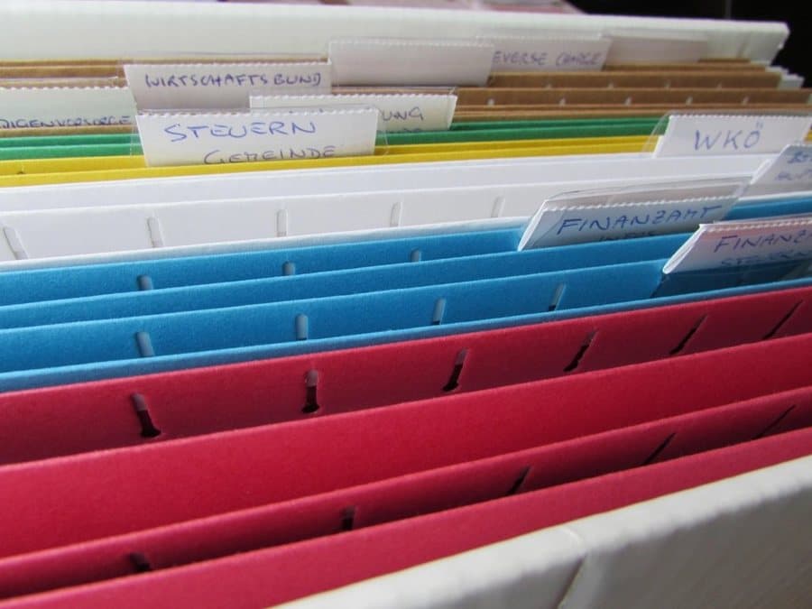 Colourful hanging file folders