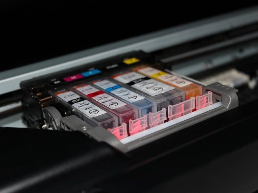 Ink cartridges inside a printer
