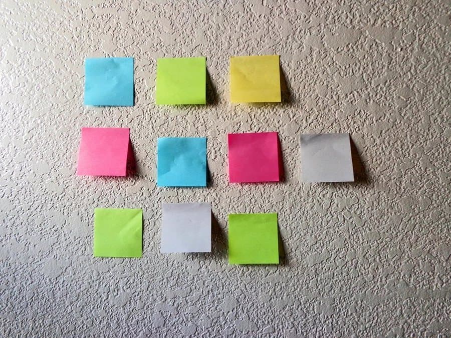 Rows of colourful sticky notes